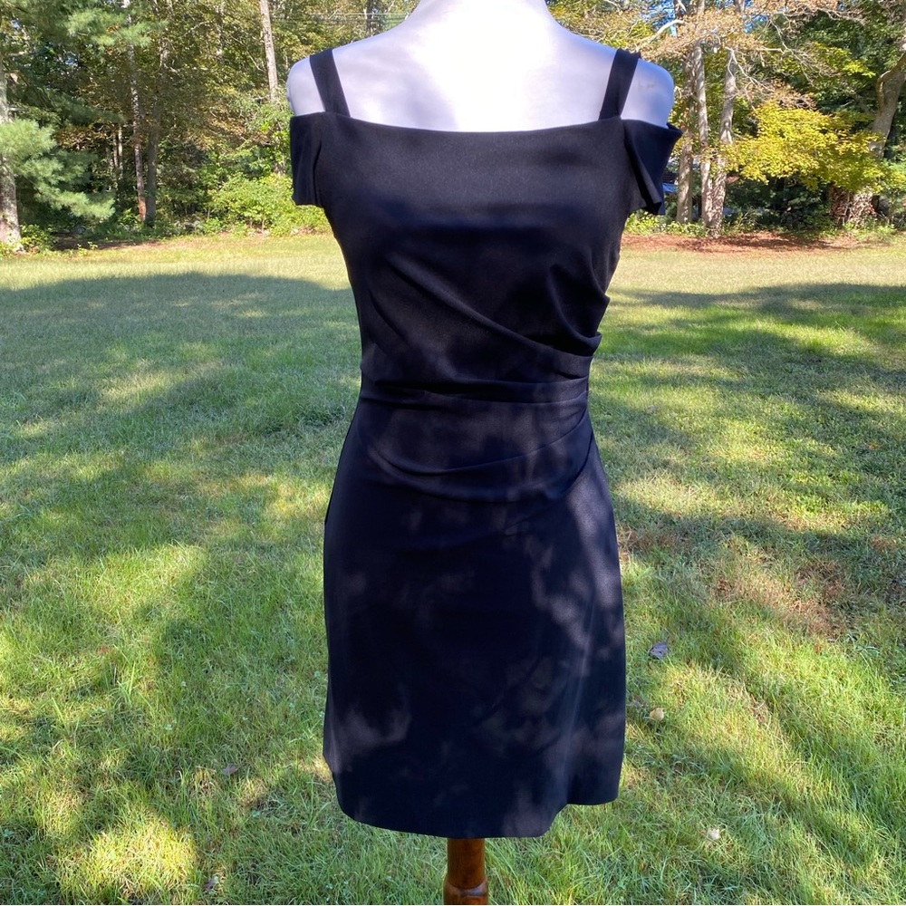 NICOLE MILLER DRESS BLACK BODYCON LBD SHEATH SHOULDER STRAPS Size 6